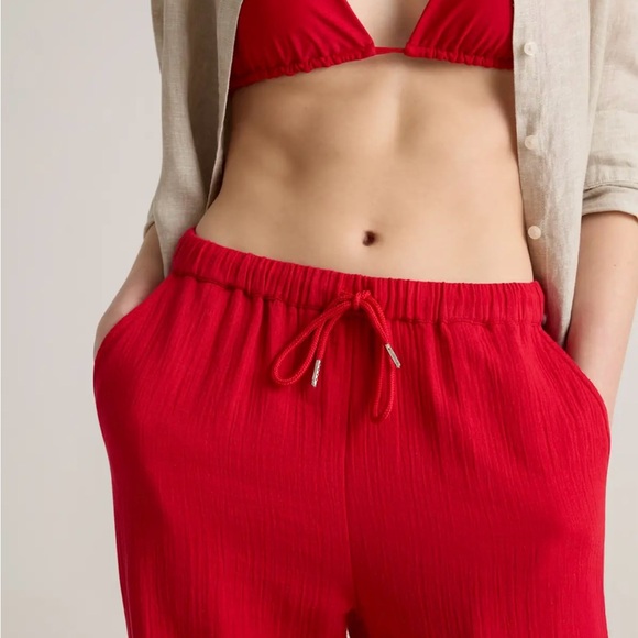 Quince Women’s 100% Organic Cotton Gauze Straight Leg Pants in Wild Cherry - Picture 3 of 14